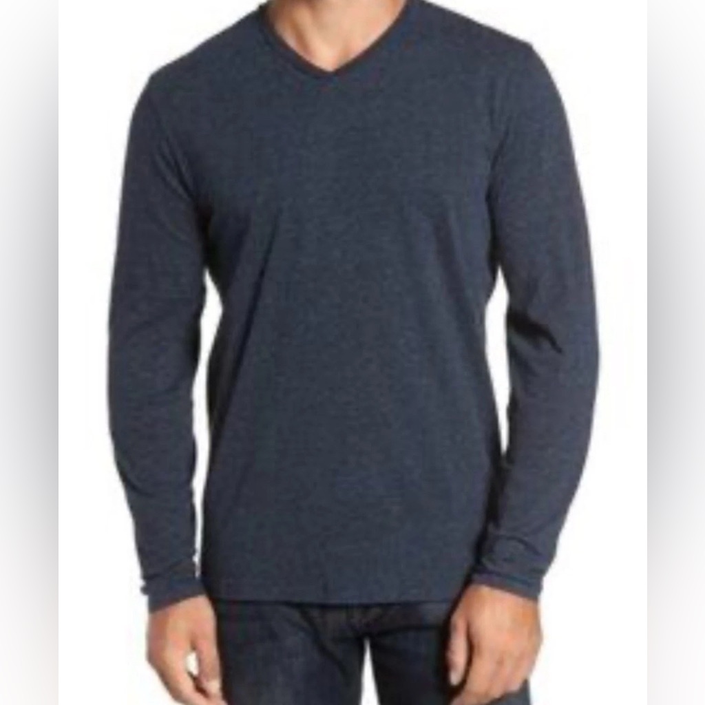 Robert Barakett Luxury Tee T-Shirt Men’s M Ls Long Sleeves Blue V-Neck Medium